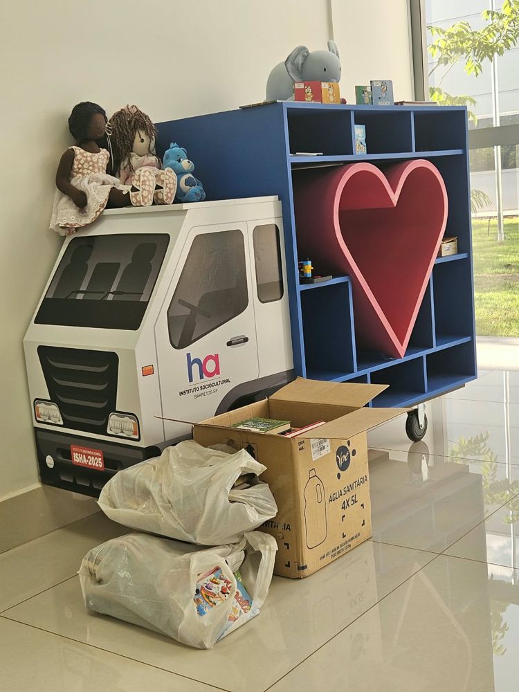 Livros doados deixados no espaço de leitura e brinquedos do Instituto Sociocultural do Hospital de Amor, em Palmas, em 8 de outubro de 2026